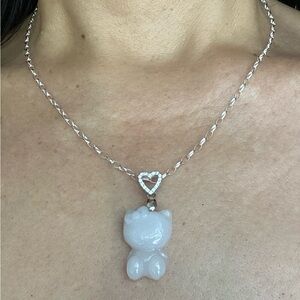 Elegant Sterling Silver Jade Hello Kitty Pendant Necklace